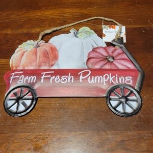 "Farm Fresh Pumpkins" Pumpkins in a Red Wagon Tin Sign